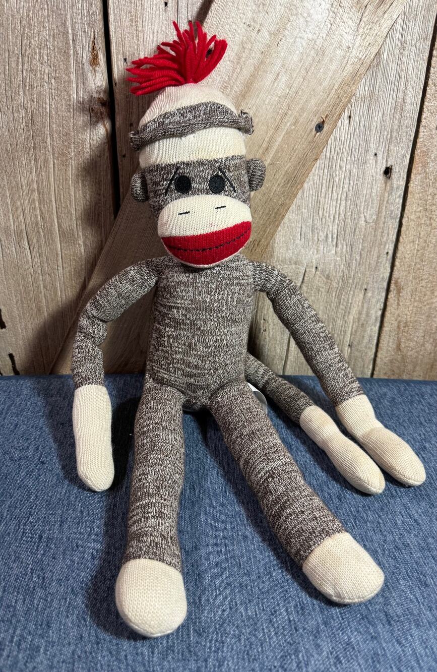 Sock Monkey 22" Schylling Brown Cream Red Mouth Bottom Plush Stuffed Animal